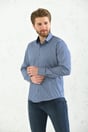 Slim Fit Long Sleeve Premium Thick Striped Gift Boxed Easy Iron Men's Shirt - Navy Blue