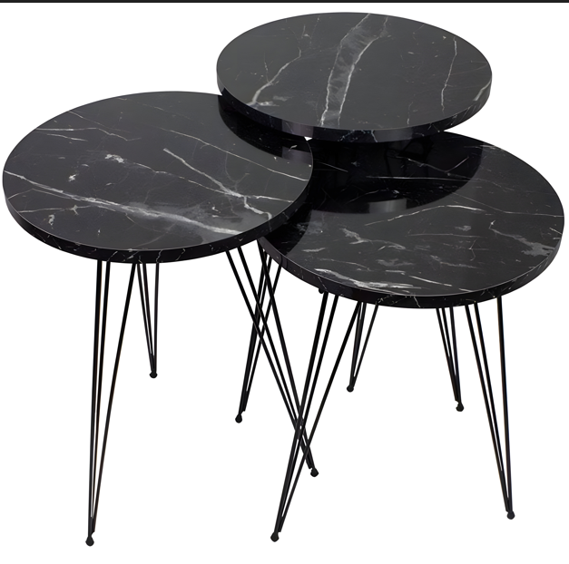 Tables d'hôtes noires 3 pièces, taille 54*36*11